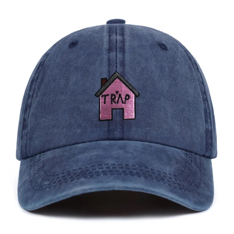 100% pamut mosott csapda ház hímző férfiaknők hip -hop sport sapka logó egyedi divat baseball kalap
