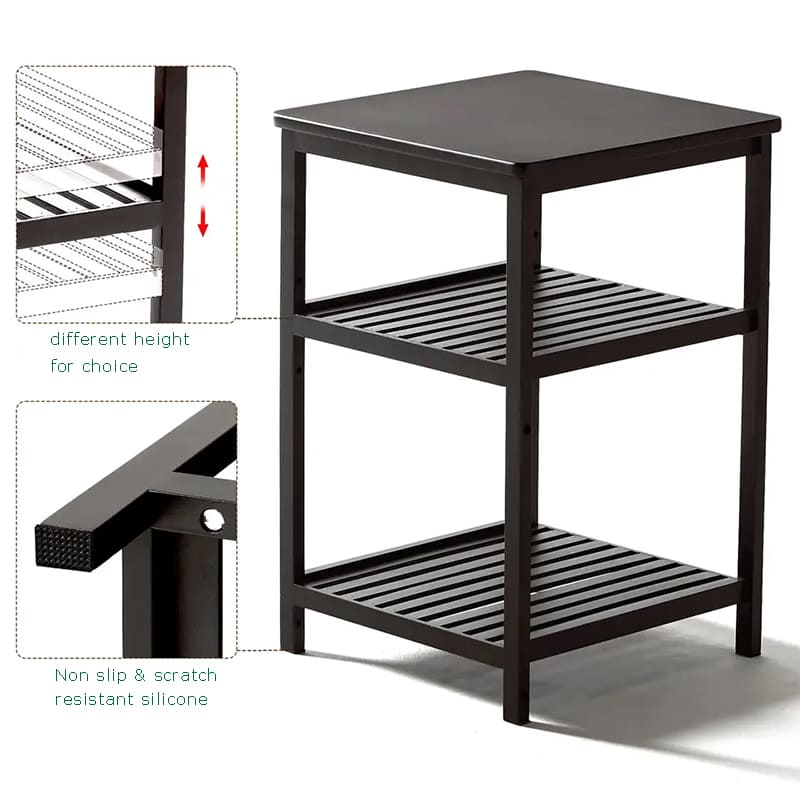 3 Tiers Bamboo Wood Feing Asztal Modern éjjeliszekrény kerek oldalsó end ékezetes dohányzóasztal éjszakai állvány anappali hálószobához