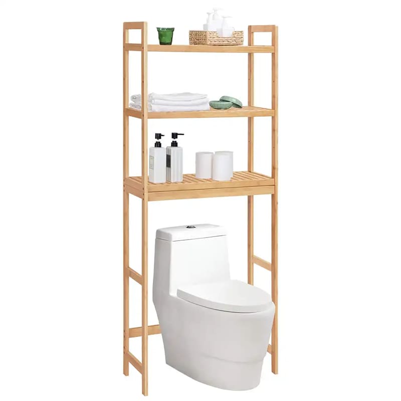 Testreszabható 3-szintű bambusz fürdőszoba szekrény szervező a WC-tároló állvány polcán
