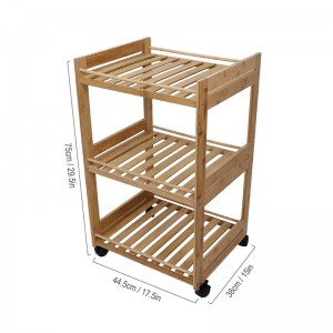 Három rétegű gördülő multifunkcionális jármű hordozható kocsi keret bambusz polc autó