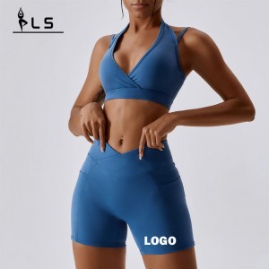 SC9283 Nagykereskedelmi fitnesz jóga Active Wear Set Női tornaterem szilárd sport melltartó és rövidnadrág jóga rövidnadrág készlet