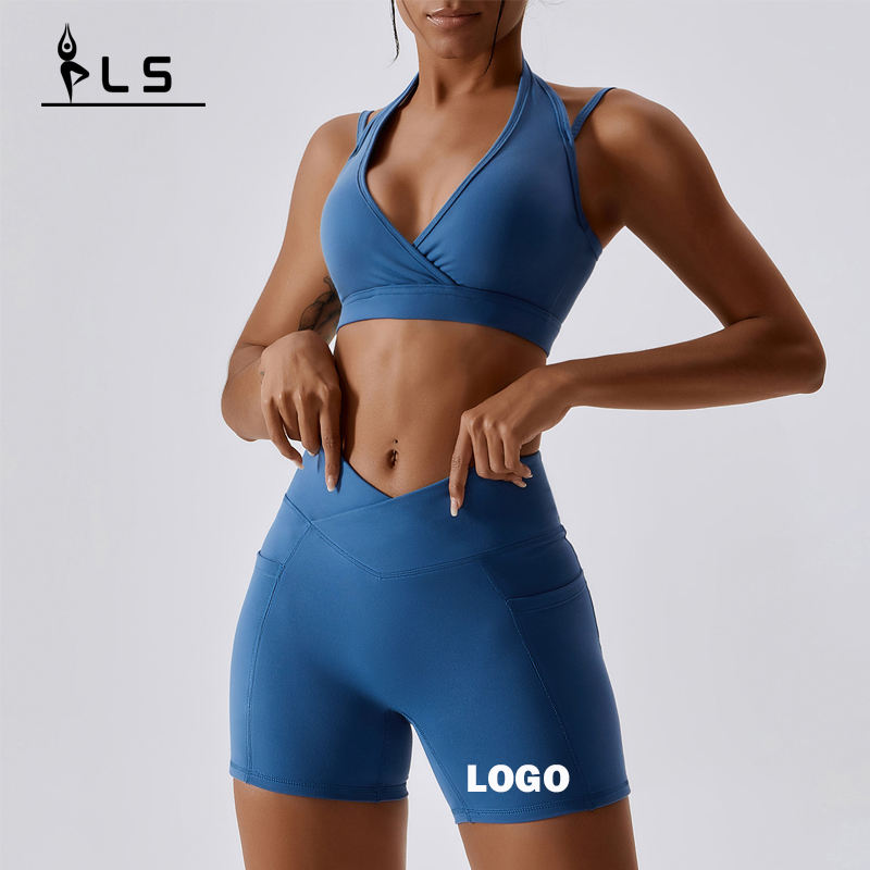 SC9283 Nagykereskedelmi fitnesz jóga Active Wear Set Női tornaterem szilárd sport melltartó és rövidnadrág jóga rövidnadrág készlet