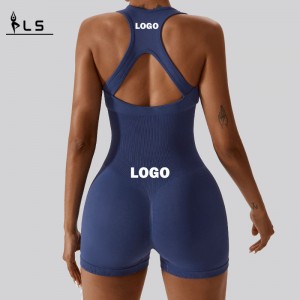Sc1073 egy darabból bordázott spagetti szíj bodycon egyedi bodysuitnők jumpsuit romperek zökkenőmentes