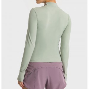 Sc10268 jóga hosszú ujjúnői póló tornaterem ing kompressziós tornaterem edzés sportállvány gallér fél zip sportpólónőknek