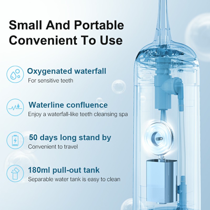 Orális öntöző hordozható fogászati ​​víz fogselyem IPX7 vízálló újratölthető 6 üzemmód fogak tisztító 180 ml fogászati ​​vízsugaras