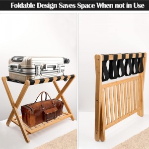 Bambusz összecsukható bőrönd állvány vendégszobai hálószobához