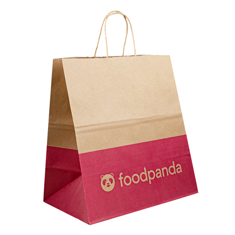 Egyéni ételcsomagoló táskák csomagolási papírzacskóhoz logóval, kézbesítési papír ételtáskák ételekhez, barna papír kraft táska egyedi
