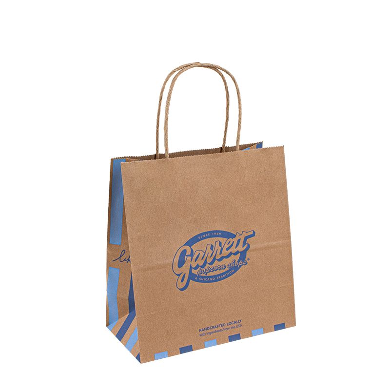 Újrahasznosítható Kraft papírzacskó saját logóval egyedi bevásárló papírzacskó az ételhez fogantyúval, vegye el a táskát