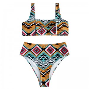 Alkalmi és kényelmes virágosnemzeti stílusú hátsó üreg-out széles heveder mellény stílusú kétrészes fürdőruhás