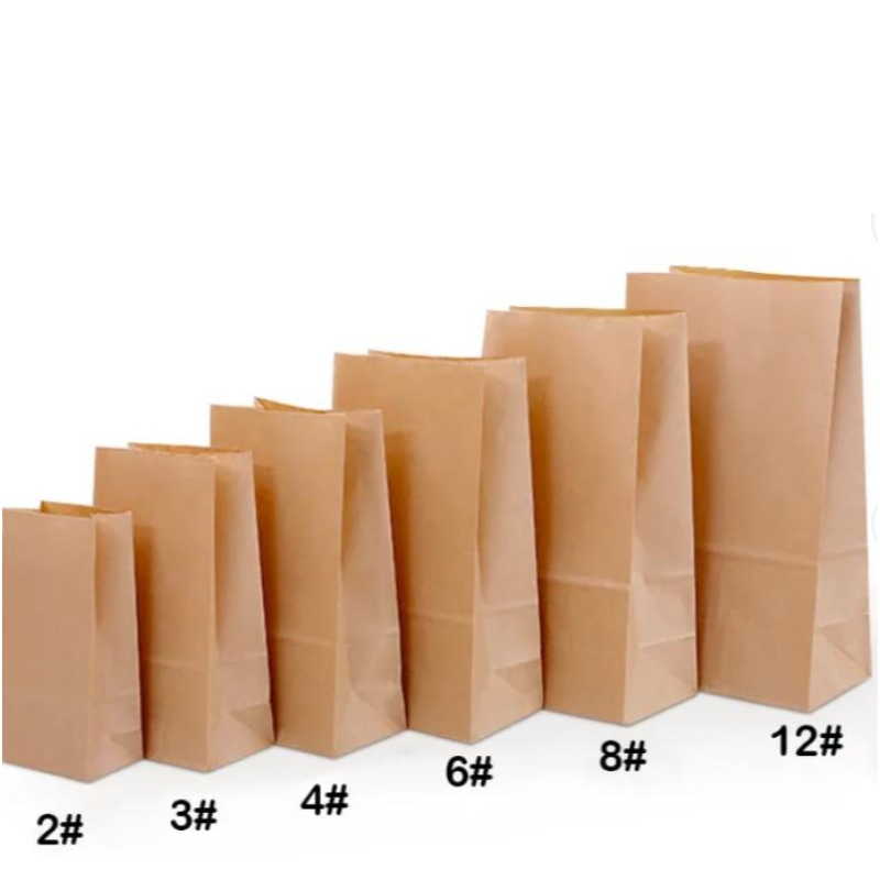 Gyártók Anagykereskedelmi eldobható élelmiszer -minőségű csomagoló táska egyedi SOS barna kraft papírzacskók fogantyúnélkül
