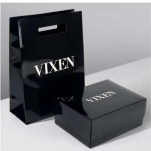 Art Paper Die Cut Kraft Paper Paper Paper Paper Flap Die Cut fogantyú ajándék táska fekete biológiailag lebontható butik bevásárló papírzacskó