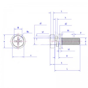 keresztben süllyesztett hatlapfejű csavar bemélyedéssel és rugós alátéttel