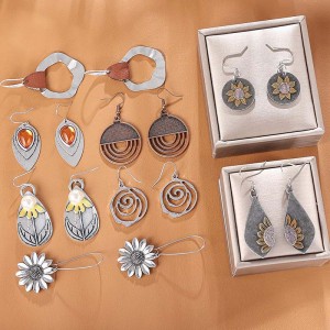 Hongde Boho Vintage geometrikus kerek fülbevaló fa bőr fülbevaló etnikai stílusú vintagenapraforgó fülbevaló karácsonyi fülbevalónőknek