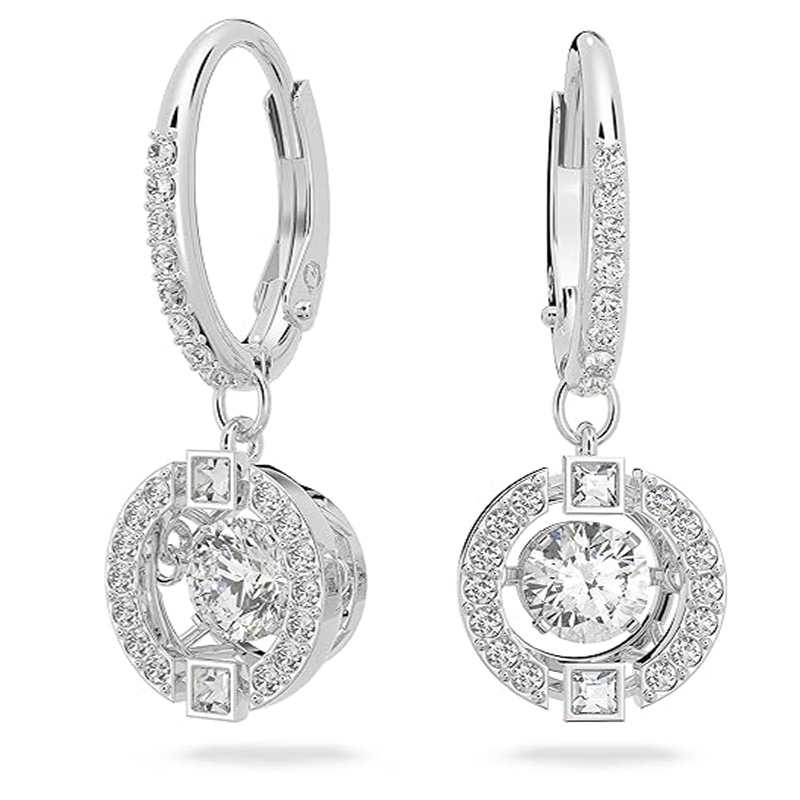 Crystal Dance ezüst karika fülbevaló SWAROVSKI csillogó táncnyaklánc és fülbevaló ékszer kollekció, ródium bevonat, kék kristályok, tiszta kristályok