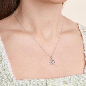 Finom virágos medálnyaklánc, eredeti vagy kreált drágakőből készült Birthstone virágos medálnyaklánc ezüst lánccal, 18