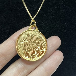 Kézzel készített cloisonne zománc táj medálnyaklánc 18K aranyozással & Gravírozott kettős-Oldalsó tervezés