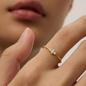 Elegáns 18K arany-925 sterling ezüst gyűrűvel borított Marquise és kerek-Vágott köbös cirkóniumkövek - Minimalista egymásra rakási zenekar