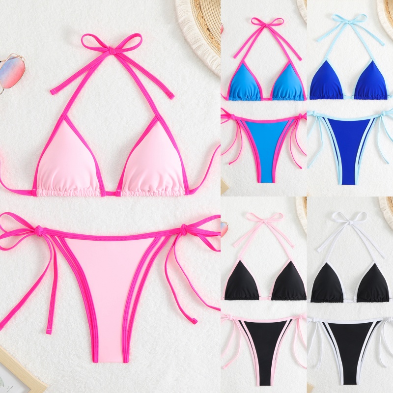 2025 új szilárd - színesnők\Sexi kettő - darab háromszög színű - blokk bikini. Európai és amerikai stílus kapcsolatokkal, strandhoz és forró tavaszi QT25003 ár:$79,99