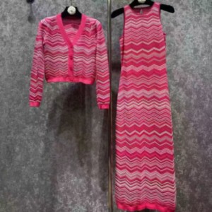 Nyári kötött kereknyak hosszú ujjú interkolor kardigán, V-Nyak ujjatlan, hosszú kötött csíkos ruhakészlet