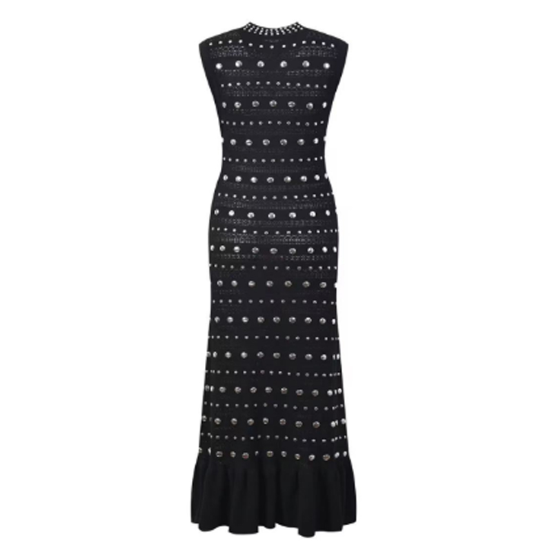 Nyári dollár gallér ujjatlan váll fodros, fém kötött ruhák