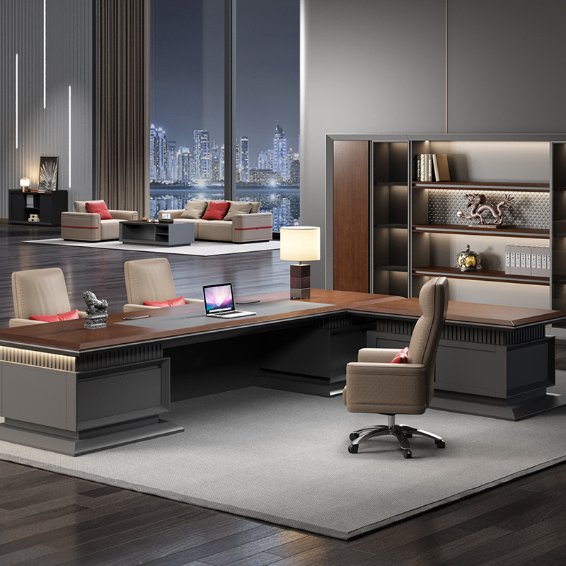 Modell DBT001 Luxus Executive Desk - Modern minimalista menedzser\Irodai íróasztal világítással, prémium irodai íróasztal és székkészlet, lenyűgöző elnök\íróasztala